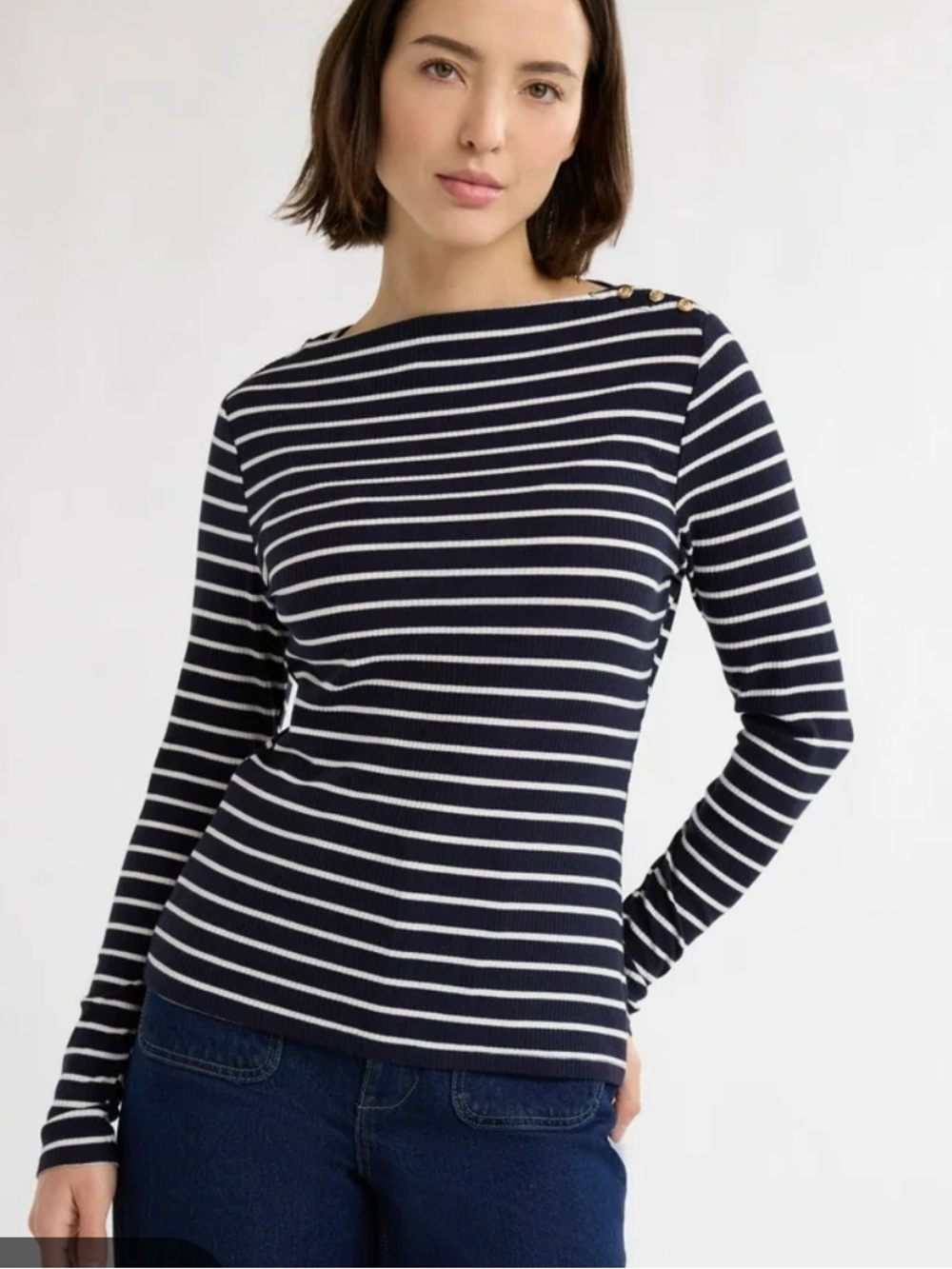 Classic Navy Striped Long Sleeve Top Gold Buttons Free Assembly S Sailor Ribbed